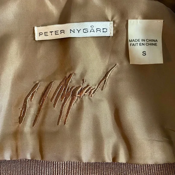 Leather Vintage Peter Nygard Metallic Brown jacket with rayon/nylon sleeves. S - Picture 5 of 9